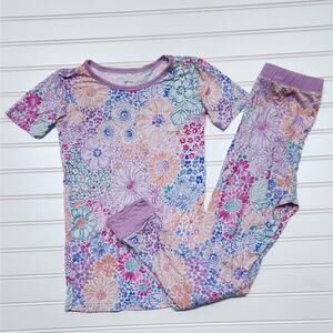 Little Sleepies Girls Doodle Blooms Short Sleeve Two-Piece Pajama Set Size 7/8